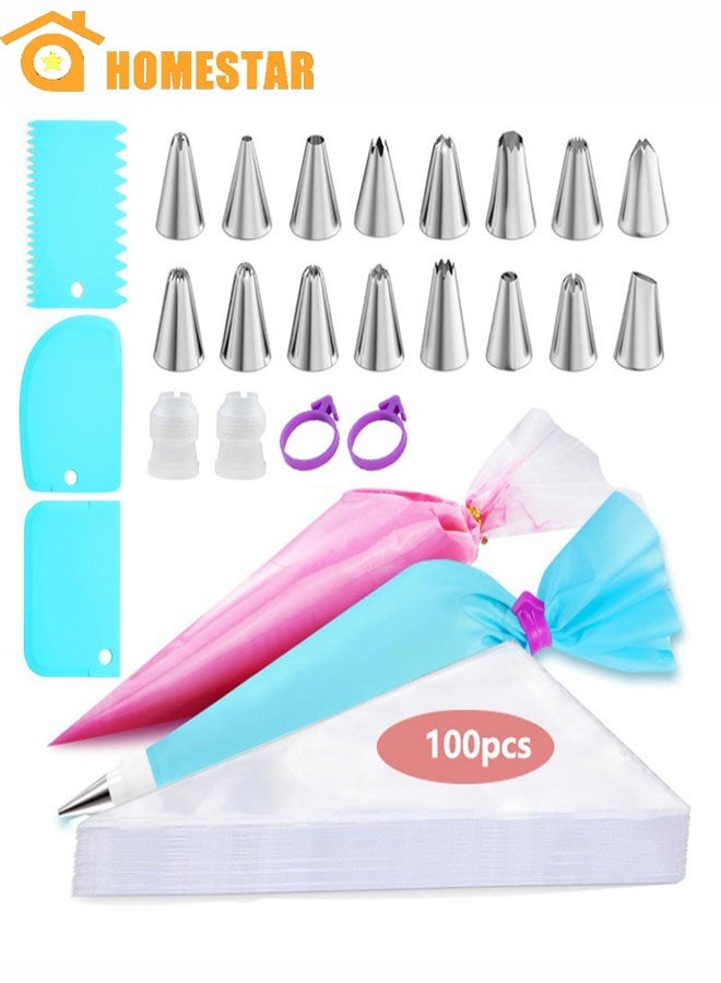 هومستر 124 قطعة مجموعة فوهات الزينة، مجموعة زينة الكعك، فوهات الزينة المصنوعة من الفولاذ المقاوم للصدأ، كيس فوهات سيليكون قابل لإعادة الاستخدام، مناسبة للكعك، الكب كيك، البسكويت، الحلوى، المبتدئين - Image 1