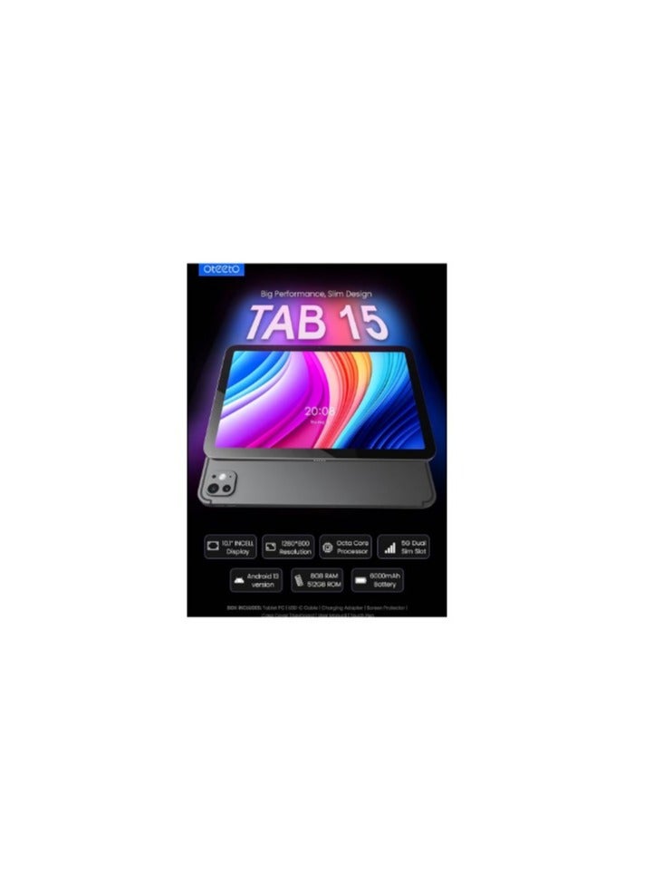 Oteeto Tab 15 Tablet, 10.1" Display, 4G SIM/iOS Style Operating System, Octa Core Processor, 5G Dual SIM, Included Flip Cover & Keyboard, 8GB RAM, 512 GB ROM, Android 13, 6000 mAh, Grey TAB 15  - Image 3