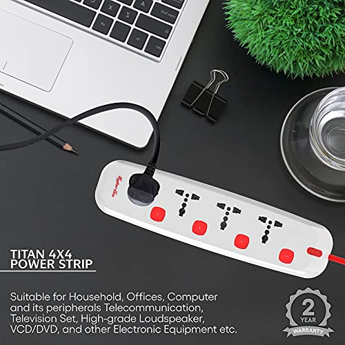 Fybros Titan 4X4 Extension Cord,Power Strip with International Sockets Extension Board,Individual Switch,10 AMP Output, 2 Year Warranty, 2 Meter Heavy Duty Cable, Surge and Spike Guard - Made In India - Image 3