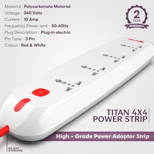Fybros Titan 4X4 Extension Cord,Power Strip with International Sockets Extension Board,Individual Switch,10 AMP Output, 2 Year Warranty, 2 Meter Heavy Duty Cable, Surge and Spike Guard - Made In India - Image 5