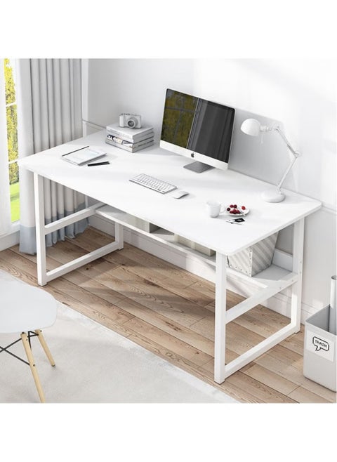 Simple Game Table Gaming Desk Computer Table with Bookshelf White 120x45x73cm