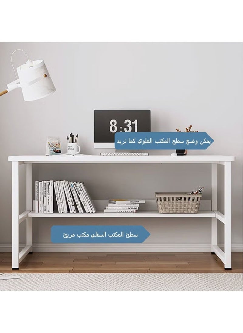 fantasize - Simple Game Table Gaming Desk Computer Table with Bookshelf White 120x45x73cm - Image 1