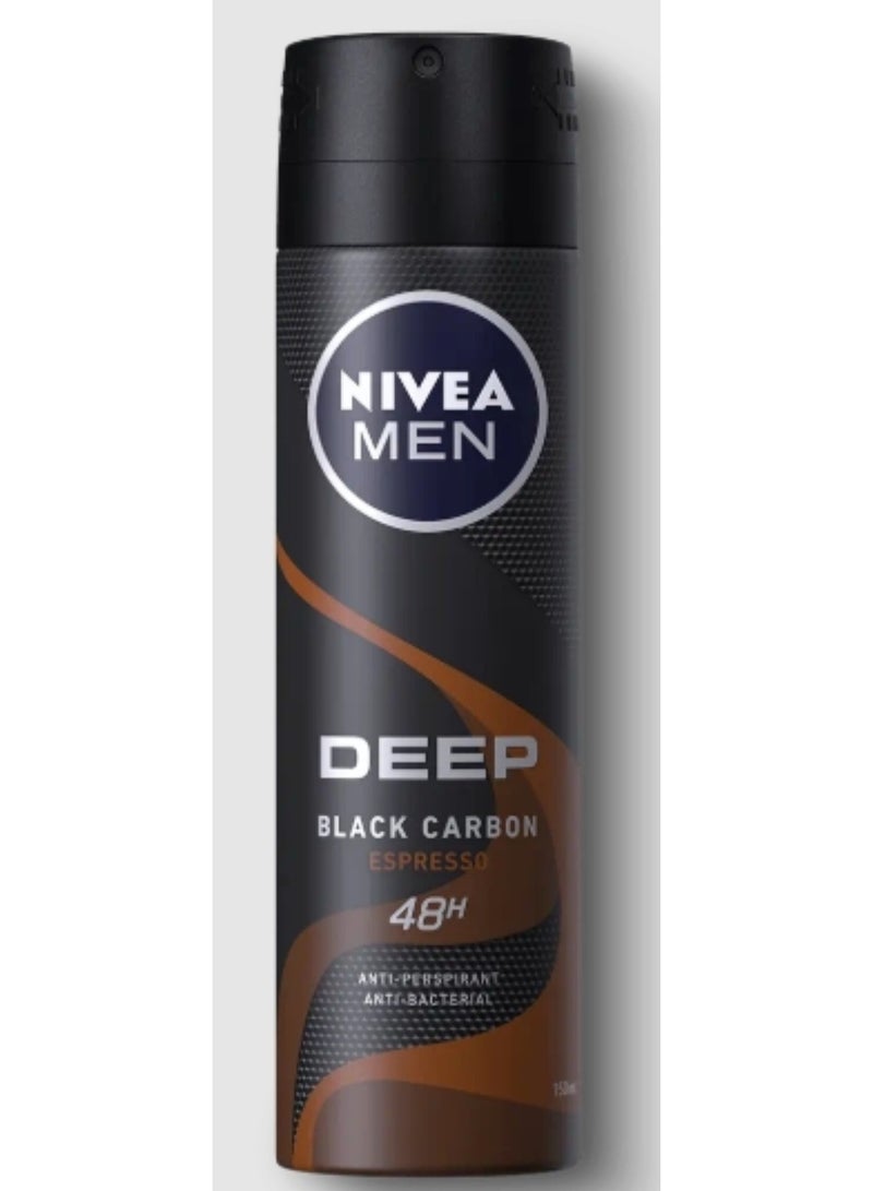 Nivea مزيل العرق للرجال NIVEA MEN Deep Black Carbon Espresso، مضاد للتعرق للرجال، مضاد للبكتيريا، بخاخ أسود/بني 150 مل (قد يختلف التعبئة) - Image 2