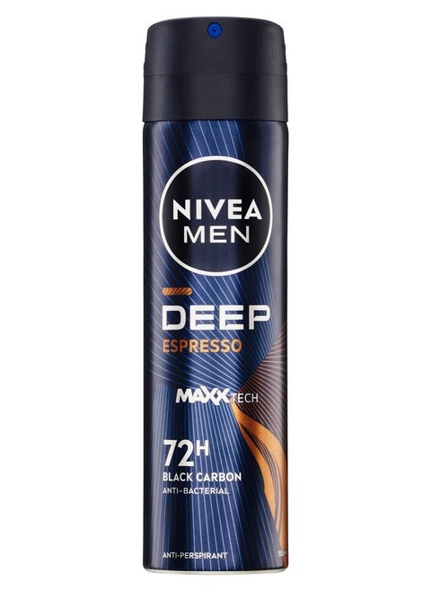 MEN DEEP Black Carbon Espresso, Antiperspirant for Men, Antibacterial, Spray Black/Brown 150ml