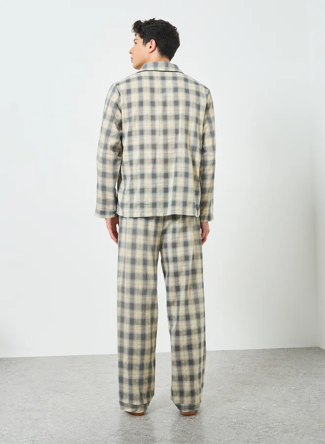 Styli  Men Relaxed Checkered Shirt and Pyjama Set for Men | Best Price UAE