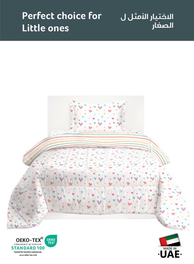 Cotton home طقم لحاف أطفال من القطن الفاخر 3 قطع يتضمن ، 1 قطعة لحاف 135x220 سم ، 1 قطعة ملاءة مشدودة 90x200 سم ، و 1 قطعة غطاء وسادة 50x75+5 سم 50x75+5 سم ، قلوب ملونة - Image 2