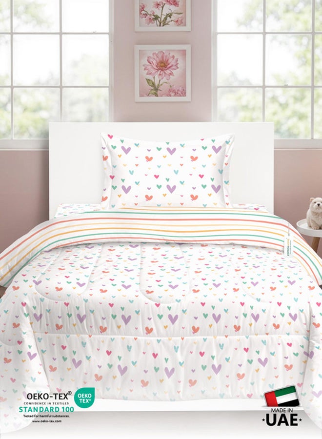 Cotton home طقم لحاف أطفال من القطن الفاخر 3 قطع يتضمن ، 1 قطعة لحاف 135x220 سم ، 1 قطعة ملاءة مشدودة 90x200 سم ، و 1 قطعة غطاء وسادة 50x75+5 سم 50x75+5 سم ، قلوب ملونة - Image 5
