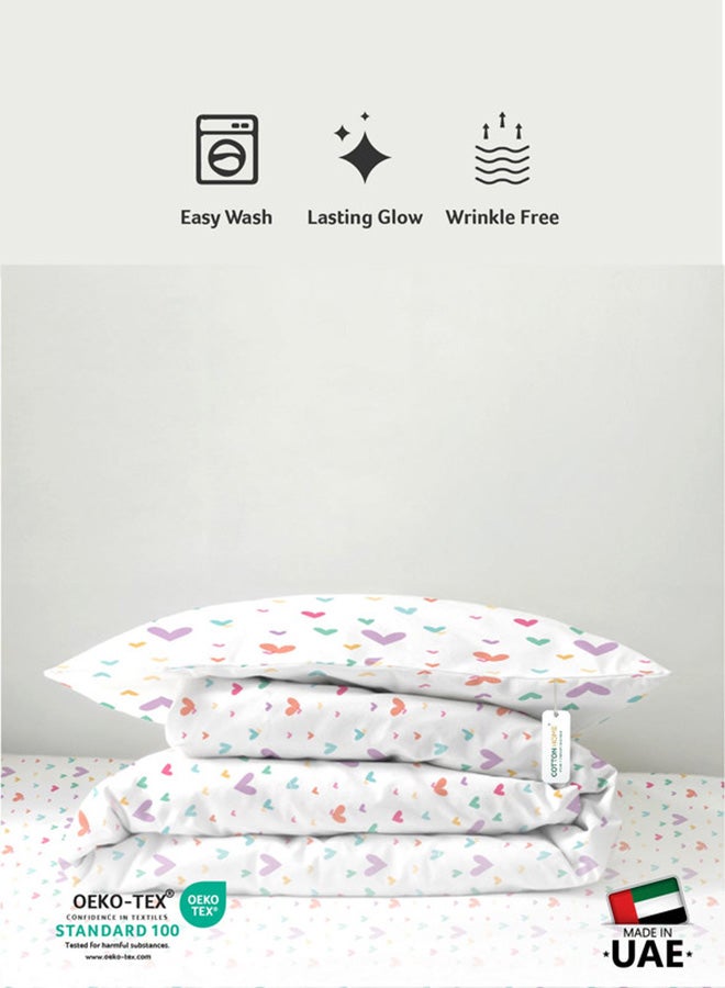Cotton home طقم لحاف أطفال من القطن الفاخر 3 قطع يتضمن ، 1 قطعة لحاف 135x220 سم ، 1 قطعة ملاءة مشدودة 90x200 سم ، و 1 قطعة غطاء وسادة 50x75+5 سم 50x75+5 سم ، قلوب ملونة - Image 4