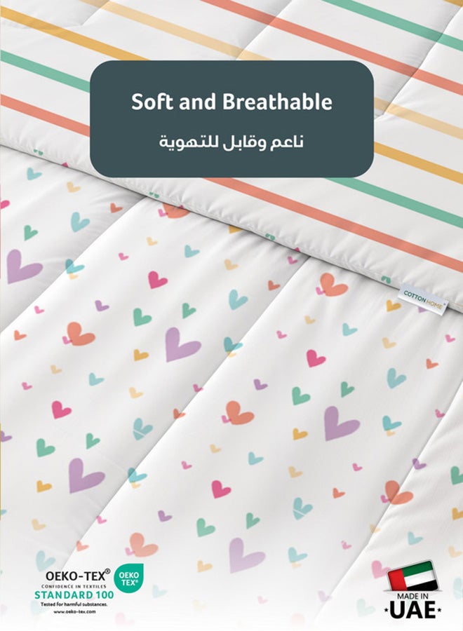 Cotton home طقم لحاف أطفال من القطن الفاخر 3 قطع يتضمن ، 1 قطعة لحاف 135x220 سم ، 1 قطعة ملاءة مشدودة 90x200 سم ، و 1 قطعة غطاء وسادة 50x75+5 سم 50x75+5 سم ، قلوب ملونة - Image 3
