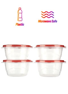 Rubbermaid 4-Piece TakeAlongs Dishwasher Safe Stackable Plastic Food Storage Container Set Red and Clear 26oz FG7F52CATCHIL  - Image 1