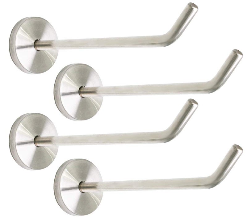 NELXULAS Brushed Stainless Steel Single Heavy Duty Short Nose Wall Mount Hook Fit for KitchenBedroomLiving Room BathroomClosets and Garage Storage 545 4 PCS