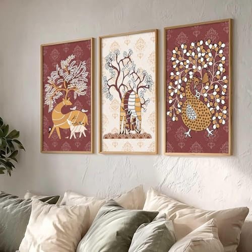 kotart - Traditional Indian Art Pichwai Wall Décor Paintings | Painting for wall Decoration | Madhubani Art Painting with Frame for Living Room set of 3 (10X19 INCH, F) - Image 4