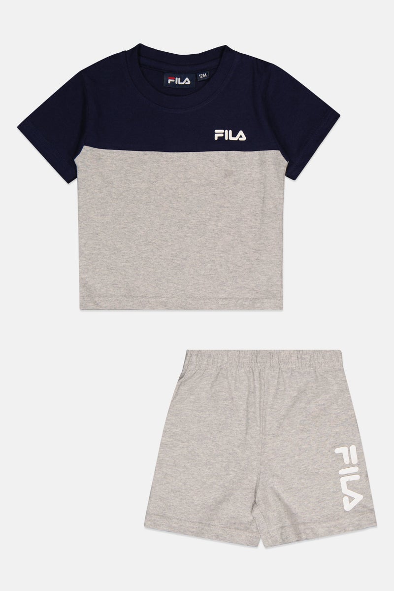 FILA Toddlers Boy 2 Pcs Brand Logo Short Sleeve Top And Shorts Set, Multicolor - Image 2