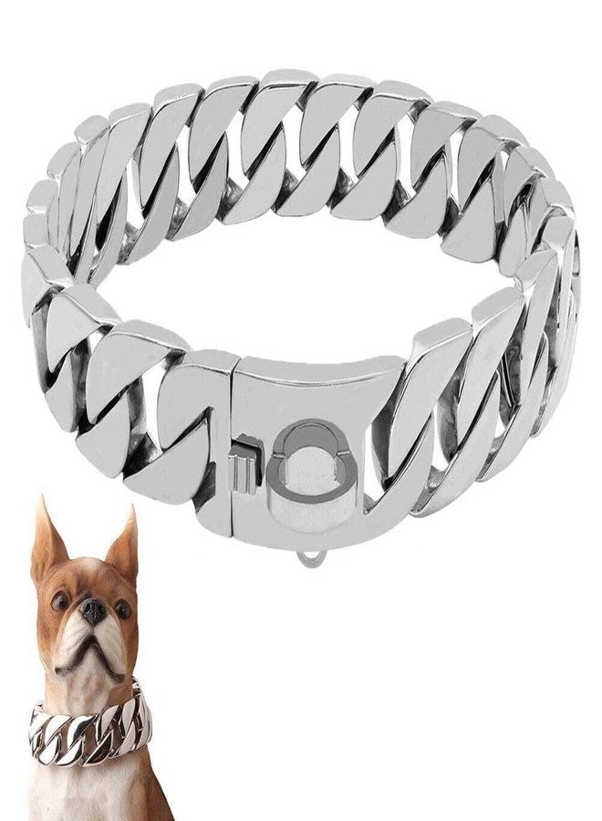 Kopida Heavy Duty Choke Cuban Dog Chain for Large Dogs, Dog Chain Collar Walking Metal Chain Collar with Design Secure Buckle, Stainless Steel Cuban Link, Width:32mm, 20inch Long, Silver - Image 2
