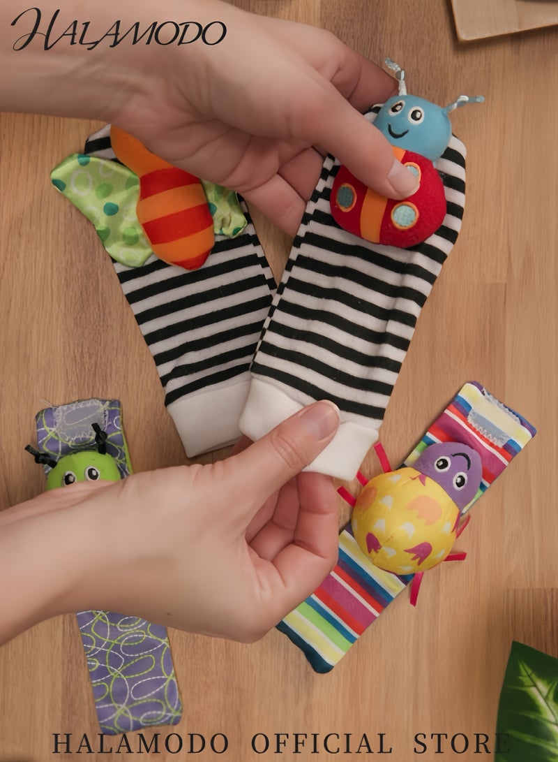 هالامودو مجموعة جوارب خشخشة للأطفال الرضع، جوارب خشخشة معصم الطفل ومجموعة أدوات تحديد القدم، لعبة تعليمية مثالية للأطفال حديثي الولادة من عمر 3 إلى 6 أشهر، للبنات والأولاد - Image 2