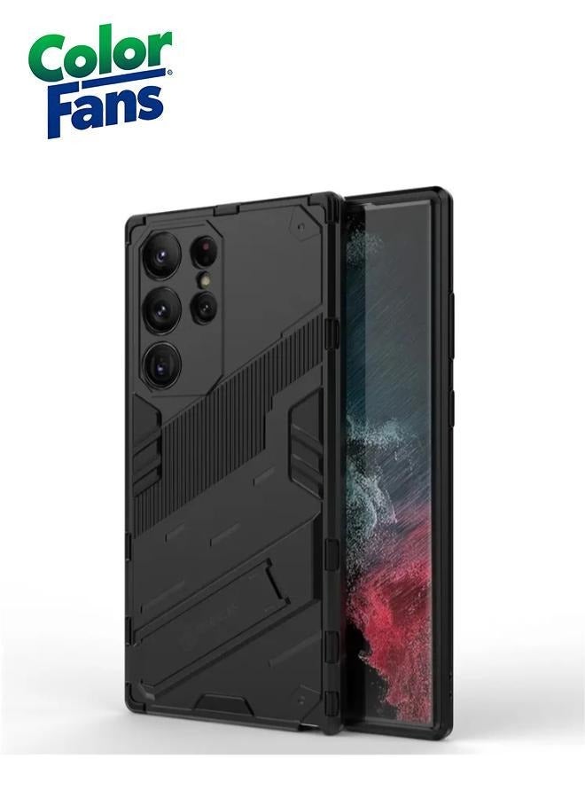 Color Fans Samsung Galaxy S24 Ultra Kickstand Phone Case Drop-proof Hybrid Protective Cover - Black - Image 1