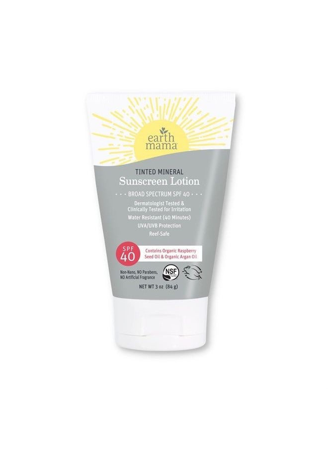 Earth Mama Tinted Mineral Sunscreen Lotion SPF 40, Contains Organic Argan and Red Raspberry Seed Oil, 3-Ounces  - Image 1