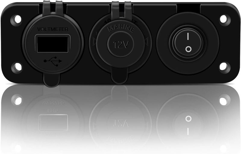 FXC منفذا USB مزدوجان من QC 3.0 مع مقياس فولت LED + مقبس طاقة 12 فولت + لوحة مفتاح تشغيل-إيقاف للمركبات مثل السيارات والقوارب والمركبات البحرية وعربات التخييم والشاحنات وأجهزة GPS والهواتف المحمولة (أزرق) - Image 2