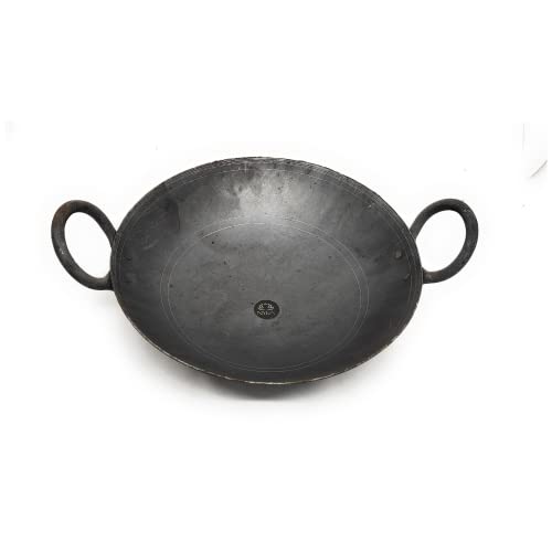 NYRA® Natural Traditional Black Iron Kadhai for Cooking Handmade Heavy Base Loha Kadai Lokhand/Lokhandi with Handle (Small - 1 LTR) - Image 1