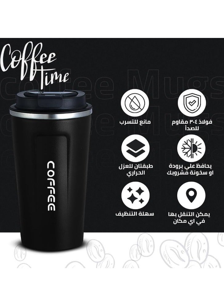 Thermos Mug 500 ml, Thermal Bottle, Vacuum Insulated 304 Stainless Steel - Tea Coffee Thermos, Travel Thermos for Hot and Cold Drinks - Leakproof Design, Great Gift for Outdoor, Office, Home, Sports Coffee Mug  Cappuccino Tea - Car Seat Mug - Coffee Mug - Double Wall Stainless Steel Insulated with Flip Lid to Keep Drinks Hot and Cold - Stainless Steel Vacuum Insulated Double Wall Thermal Cup for Tea Coffee Travel - for Hot and Cold Drinks up to 6 Hours - Thermal Flask - Image 2