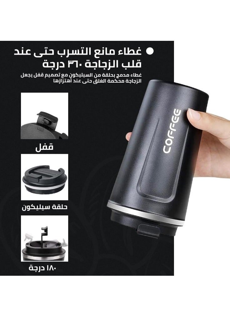 Thermos Mug 500 ml, Thermal Bottle, Vacuum Insulated 304 Stainless Steel - Tea Coffee Thermos, Travel Thermos for Hot and Cold Drinks - Leakproof Design, Great Gift for Outdoor, Office, Home, Sports Coffee Mug  Cappuccino Tea - Car Seat Mug - Coffee Mug - Double Wall Stainless Steel Insulated with Flip Lid to Keep Drinks Hot and Cold - Stainless Steel Vacuum Insulated Double Wall Thermal Cup for Tea Coffee Travel - for Hot and Cold Drinks up to 6 Hours - Thermal Flask - Image 3