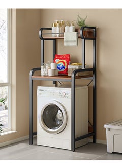 2 Shelves Toilet Drum Washing Machine Rack, Bathroom Corner Stand Storage Organizer Accessories, Free Standing Home Office Storage Rack for Space Saver with Towel Rack