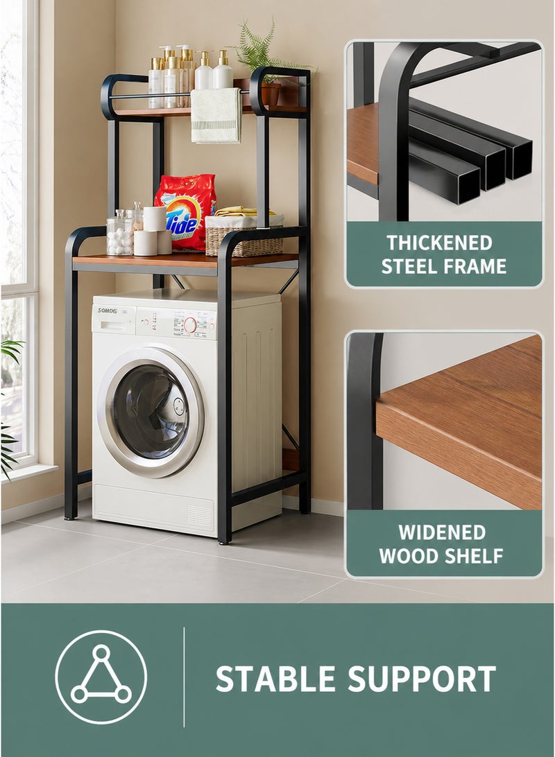XiuWoo 2 Shelves Toilet Drum Washing Machine Rack, Bathroom Corner Stand Storage Organizer Accessories, Free Standing Home Office Storage Rack for Space Saver with Towel Rack - Image 3