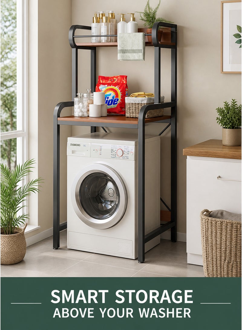 XiuWoo 2 Shelves Toilet Drum Washing Machine Rack, Bathroom Corner Stand Storage Organizer Accessories, Free Standing Home Office Storage Rack for Space Saver with Towel Rack - Image 5