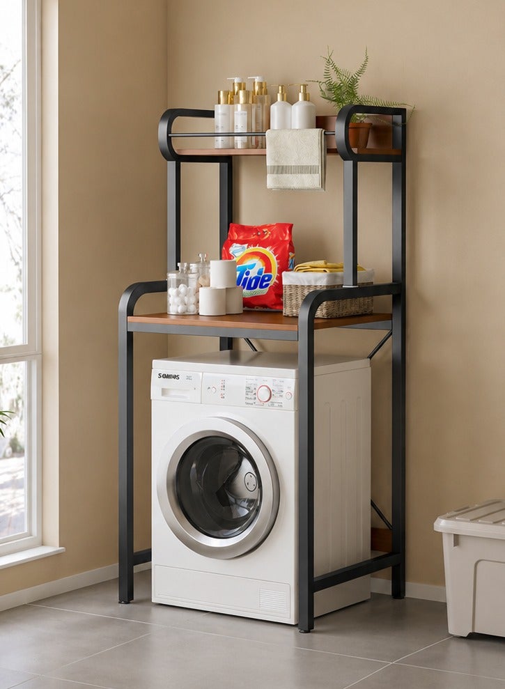 XiuWoo 2 Shelves Toilet Drum Washing Machine Rack, Bathroom Corner Stand Storage Organizer Accessories, Free Standing Home Office Storage Rack for Space Saver with Towel Rack - Image 1