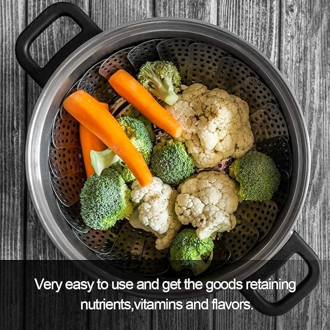 OFFERZONE Vegetable Steamer Basket Stainless Steel Vegetable Steamer for Cooking Vegetable FruitsSaladSteaming with Insert for Pots Crock Pans Food Drain Bowl - Image 5