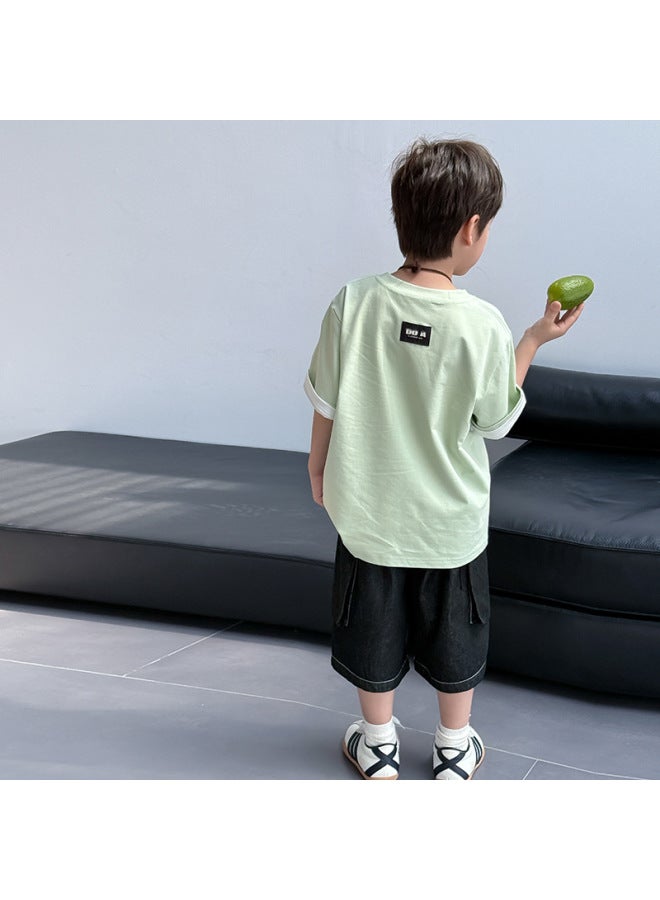 Children's Embroidered Short-sleeved T-shirt 2025 Summer Loose Cool Top For Boys And Girls Solid Color Sweatshirt Trendy - Image 4