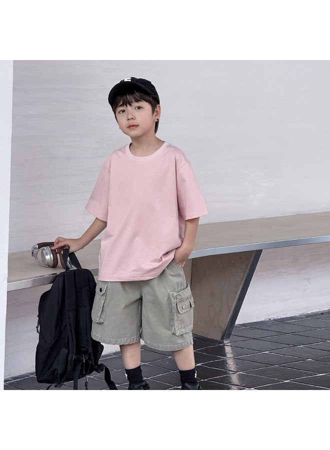 Children's Embroidered Short-sleeved T-shirt 2025 Summer Loose Cool Top For Boys And Girls Solid Color Sweatshirt Trendy - Image 2