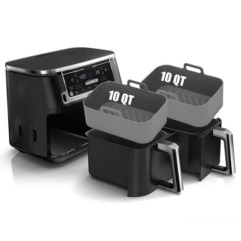 MMH Air Fryer Silicone Liners 10QT for Ninja Dual Zone DZ401DZ550DZ302 MMH Reusable FoodGrade Airfryer Accessories for Ninja DoubleStack XL SL401SL451 Also for Cosori 9QT 8in1 Dual Air FryerGray 