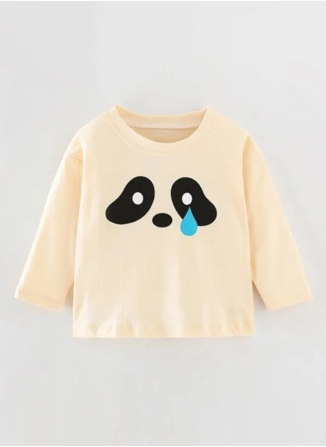 يونيكي Cream Printed Long Sleeve Crew Neck T-Shirt