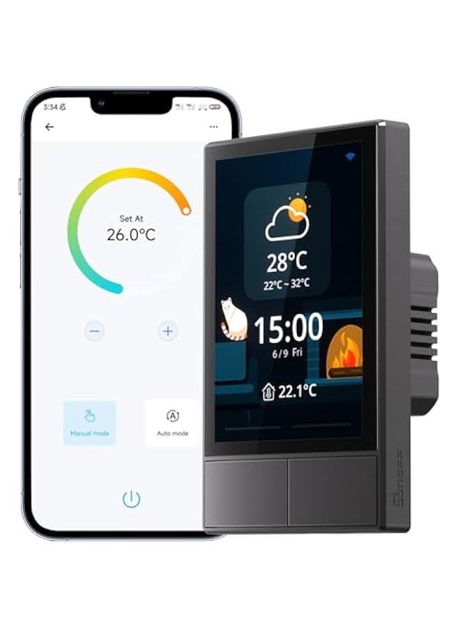 SONOFF Smart Switch, 2-Switch Panel Home Control, WiFi Smart Scene Wall Switch with Touchscreen, Smart Temperature Function, Lights Control, Compatible with Alexa and Google Home, NSPanel,Black  - Image 1