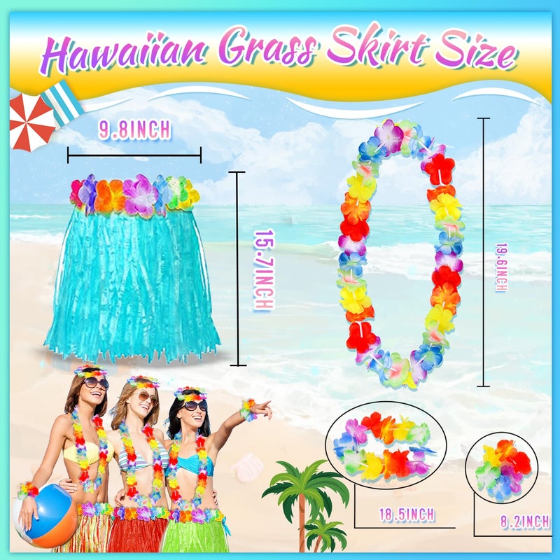 Pistroy 60 Pcs Hawaiian Luau Hula Skirts Decorations, Hawaiian Grass Skirts Leis Necklaces Bracelets for Tropical Beach Holiday Decorations Tropical Themed Dance - Image 4