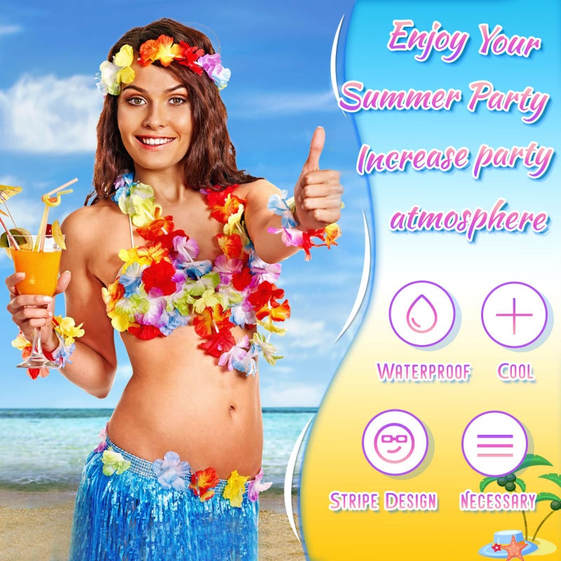 Pistroy 60 Pcs Hawaiian Luau Hula Skirts Decorations, Hawaiian Grass Skirts Leis Necklaces Bracelets for Tropical Beach Holiday Decorations Tropical Themed Dance - Image 3