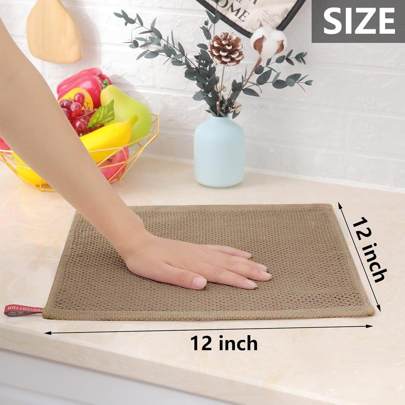 Homaxy 100% Cotton Waffle Weave Kitchen Dish Cloths, Ultra Soft Absorbent Quick Drying Dish Towels, 12 x 12 Inches, 12-Pack, Tan - Image 5