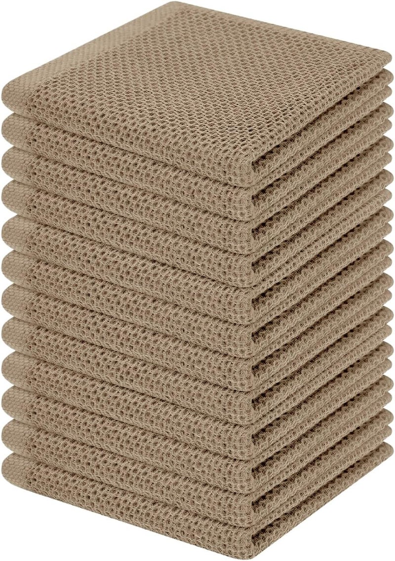 Homaxy 100% Cotton Waffle Weave Kitchen Dish Cloths, Ultra Soft Absorbent Quick Drying Dish Towels, 12 x 12 Inches, 12-Pack, Tan - Image 1