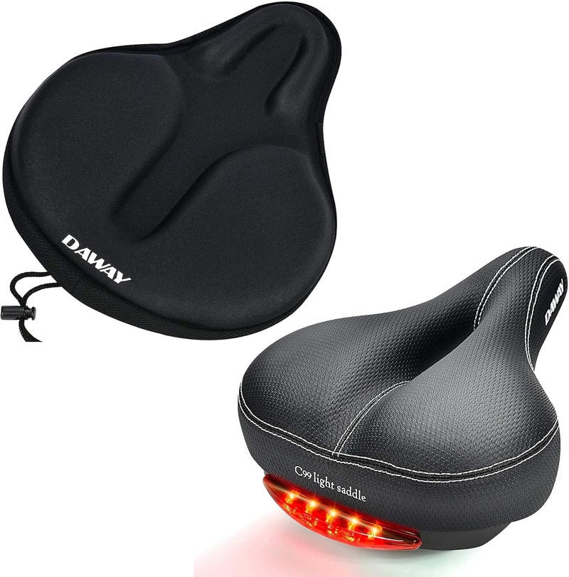DAWAY C99 Comfortable Wide Bike Saddle and C6 Black Soft Gel Foam Padded Large Bicycle Seat Cover for Men Women Universal Fit for Outdoor Indoor Exercise Bikes - Image 1