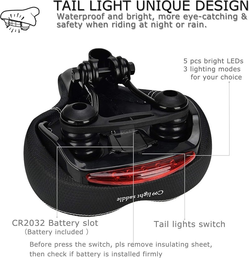 DAWAY C99 Comfortable Wide Bike Saddle and C6 Black Soft Gel Foam Padded Large Bicycle Seat Cover for Men Women Universal Fit for Outdoor Indoor Exercise Bikes - Image 3