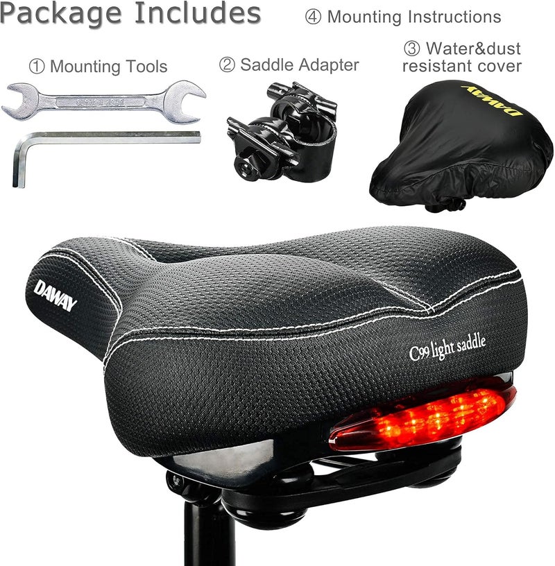 DAWAY C99 Comfortable Wide Bike Saddle and C6 Black Soft Gel Foam Padded Large Bicycle Seat Cover for Men Women Universal Fit for Outdoor Indoor Exercise Bikes - Image 5