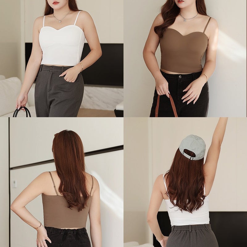 200 Jin Womens Ice Silk Traceless Camisole Gather Fixed Cup Underwear Fat MM Outer Wear Top Grey - Image 4
