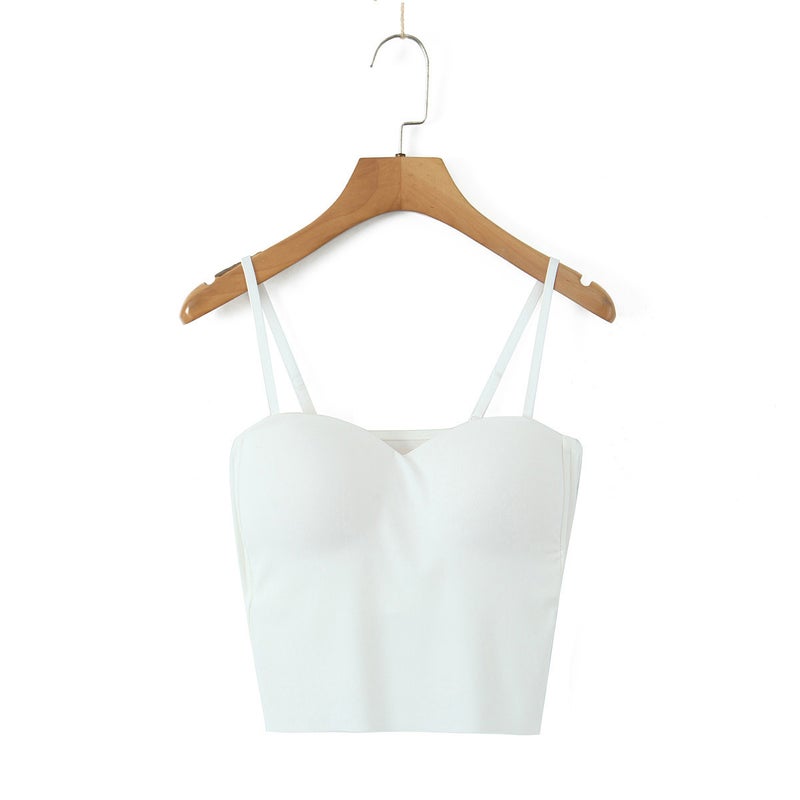 200 Jin Womens Ice Silk Traceless Camisole Gather Fixed Cup Underwear Fat MM Outer Wear Top Grey - Image 2