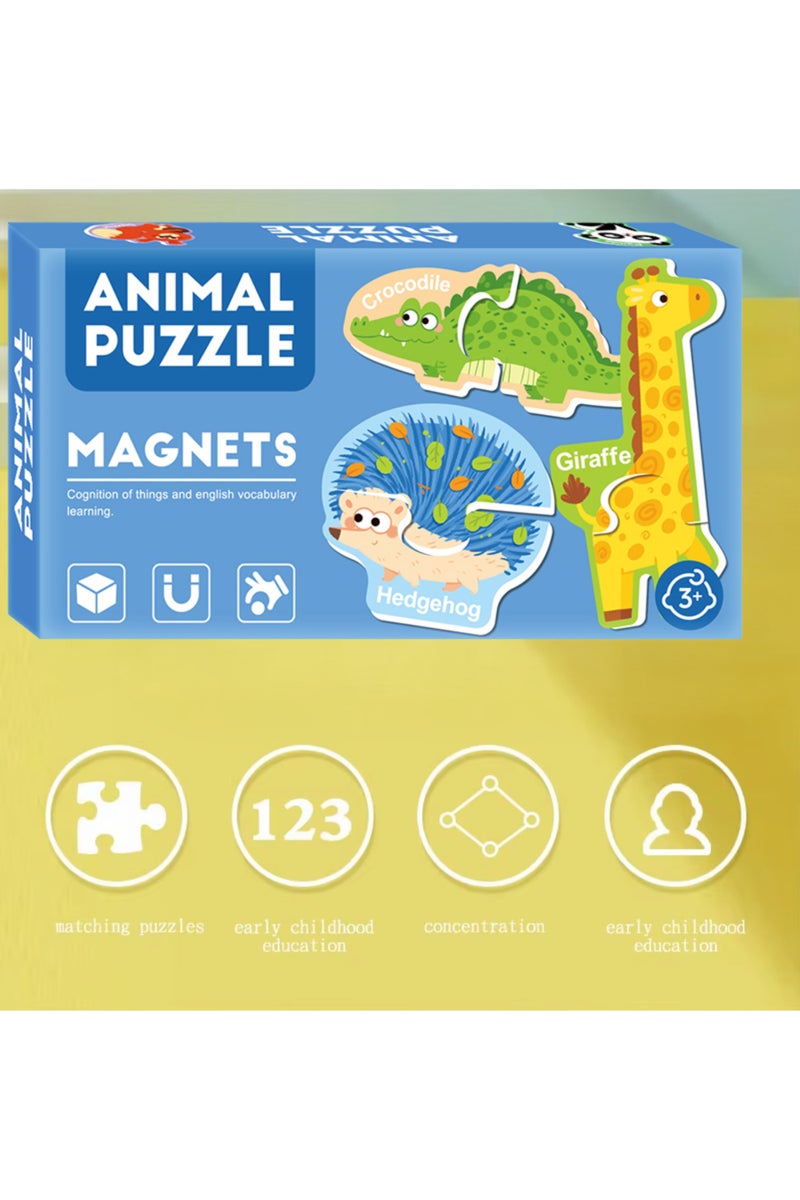 لغز مغناطيسي على شكل حيوانات للأطفال عمر ٣ سنوات فأكثر – لعبة تركيب وموائمة خشبية بقطع مغناطيسية متداخلة - Image 4