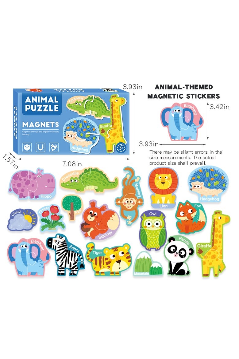 لغز مغناطيسي على شكل حيوانات للأطفال عمر ٣ سنوات فأكثر – لعبة تركيب وموائمة خشبية بقطع مغناطيسية متداخلة - Image 2