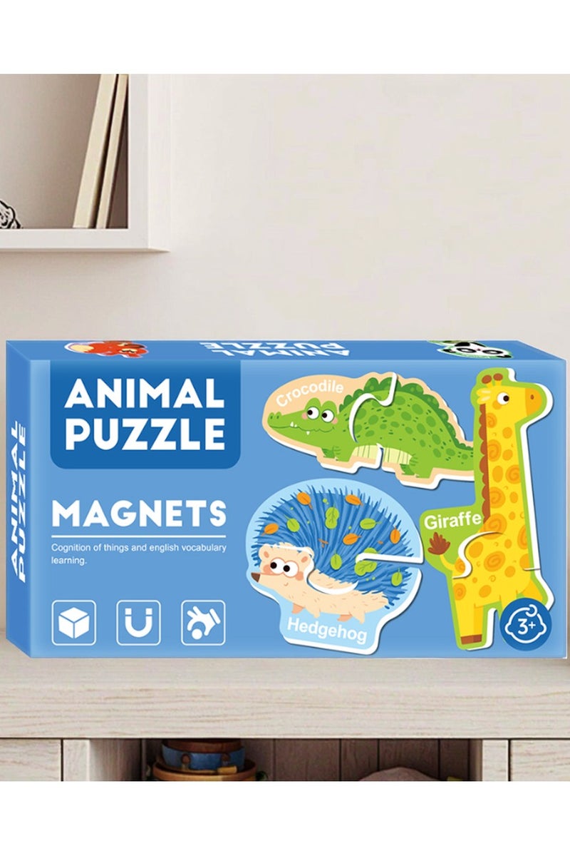 لغز مغناطيسي على شكل حيوانات للأطفال عمر ٣ سنوات فأكثر – لعبة تركيب وموائمة خشبية بقطع مغناطيسية متداخلة - Image 1