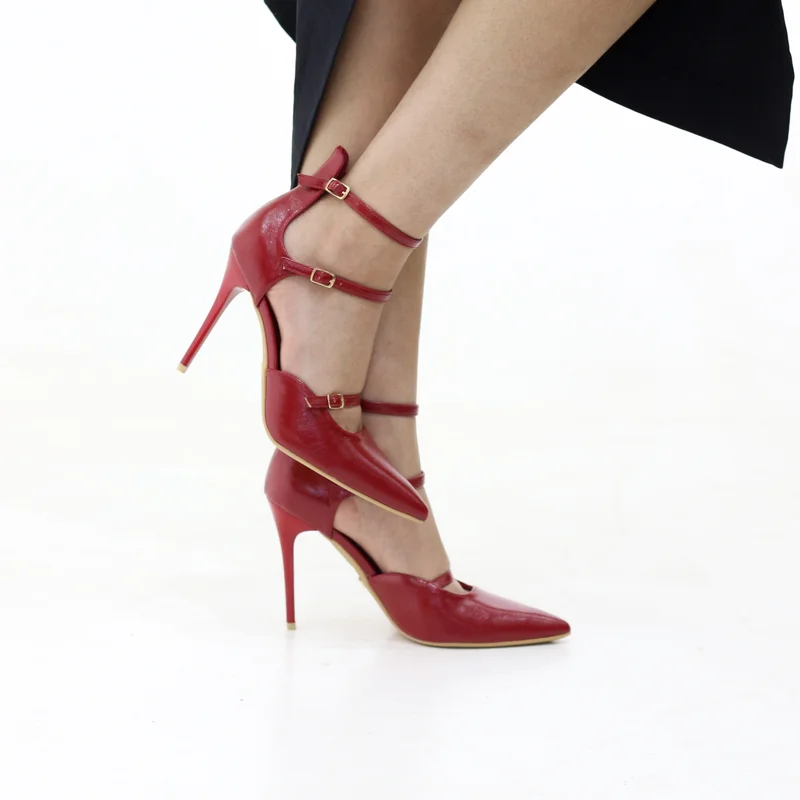 LAMARAPARIS MOSS TRIPLE-STRAP POINTED STILETTO 10.5CM HEEL WITH BUCKLES