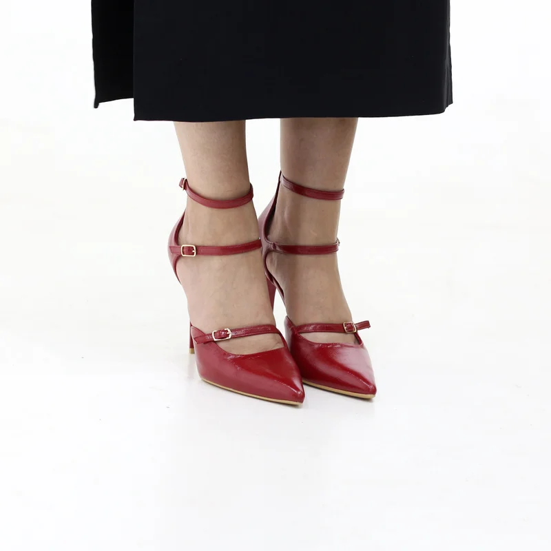 LAMARAPARIS MOSS TRIPLE-STRAP POINTED STILETTO 10.5CM HEEL WITH BUCKLES