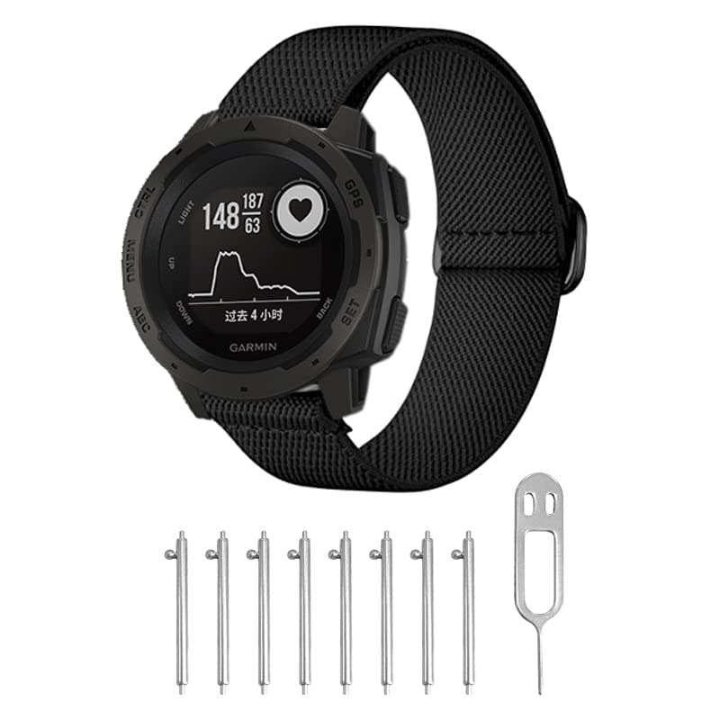 AHXLL 3 Packs Stretchy Nylon Bands Compatible with Garmin Instinct/Instinct 2 Solar/Instinct 3 45mm, 22mm Sport Breathable Wristband for Garmin Instinct Tactical/Solar/Tide/Esports (Black/Gray/Army Green) - Image 3